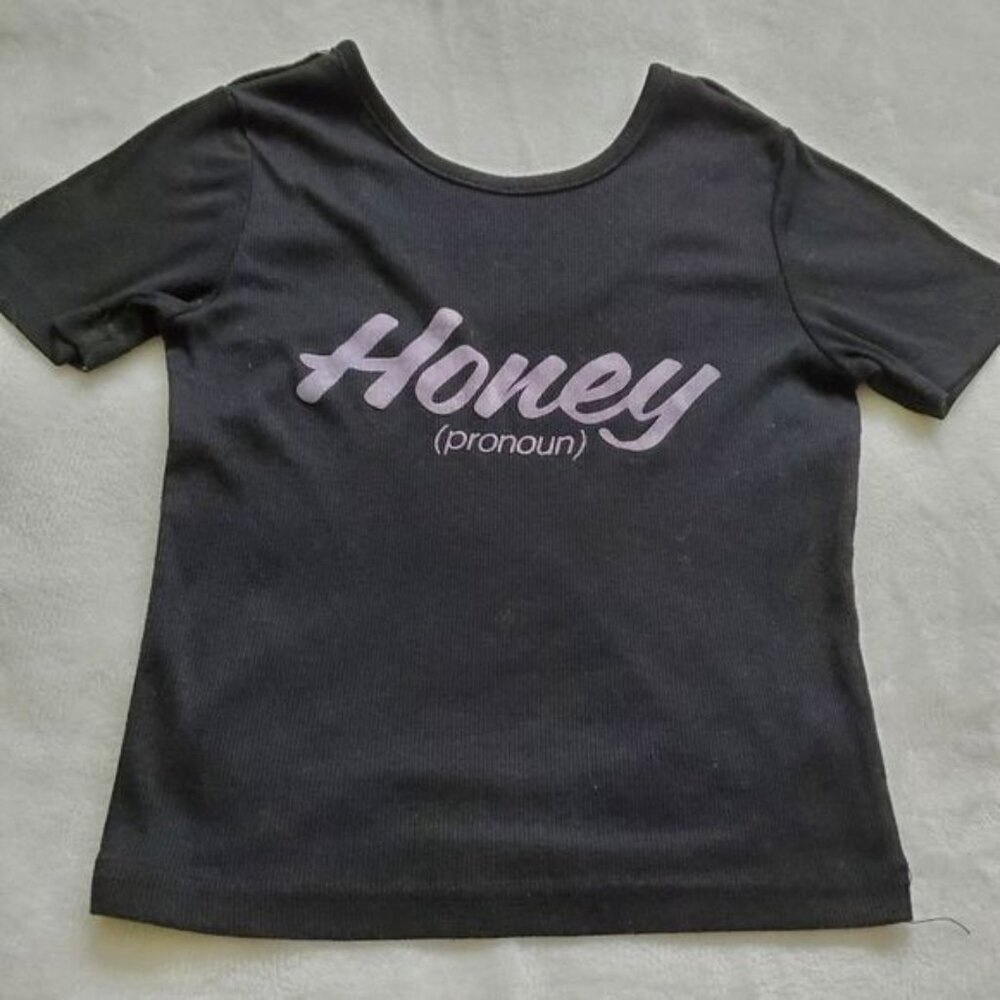 Black blouse short sleeve round neck size XS cropped - Picture 7 of 11